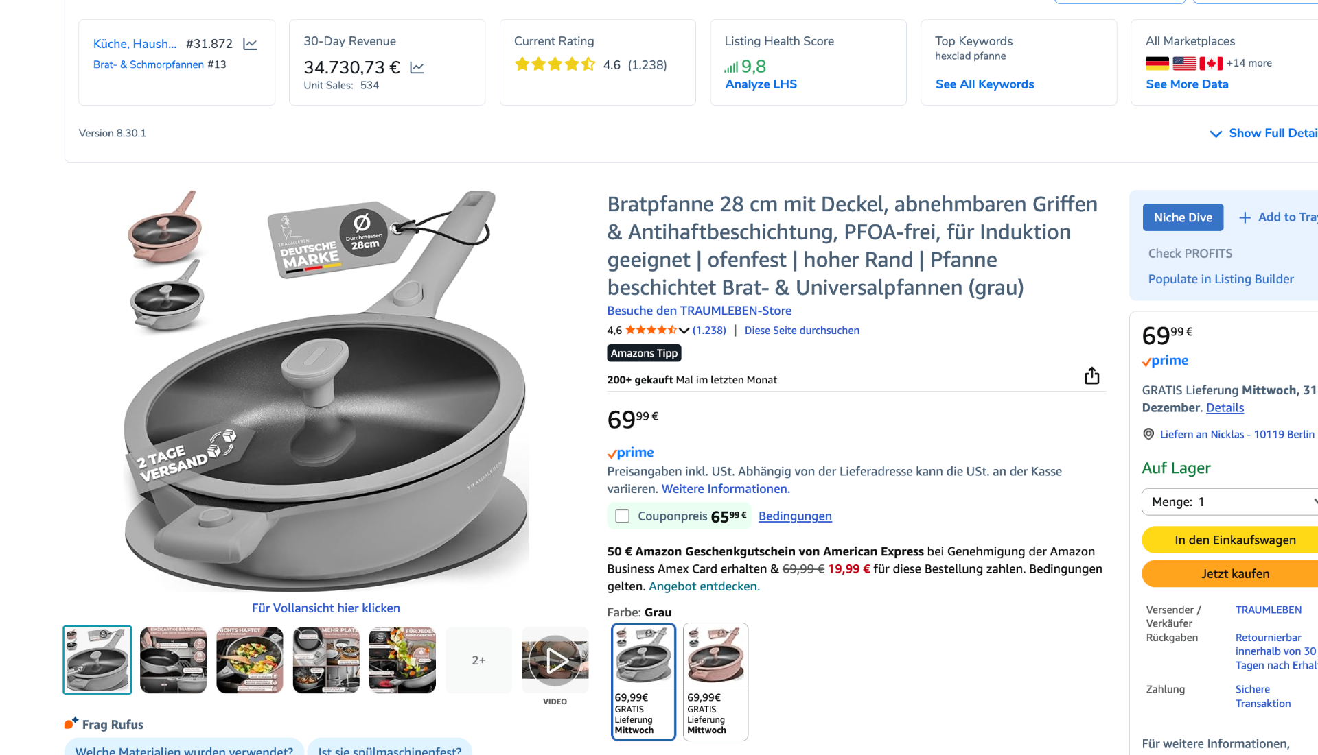 Amazon Listing & Umsatz Beispiel – Brat- & Schmorpfannen