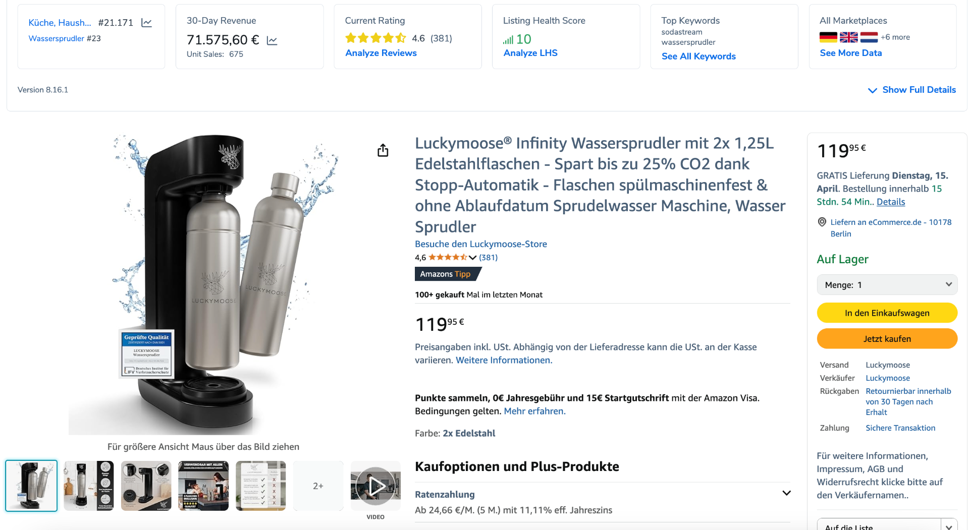 Amazon Listing & Umsatz Beispiel – Wassersprudler