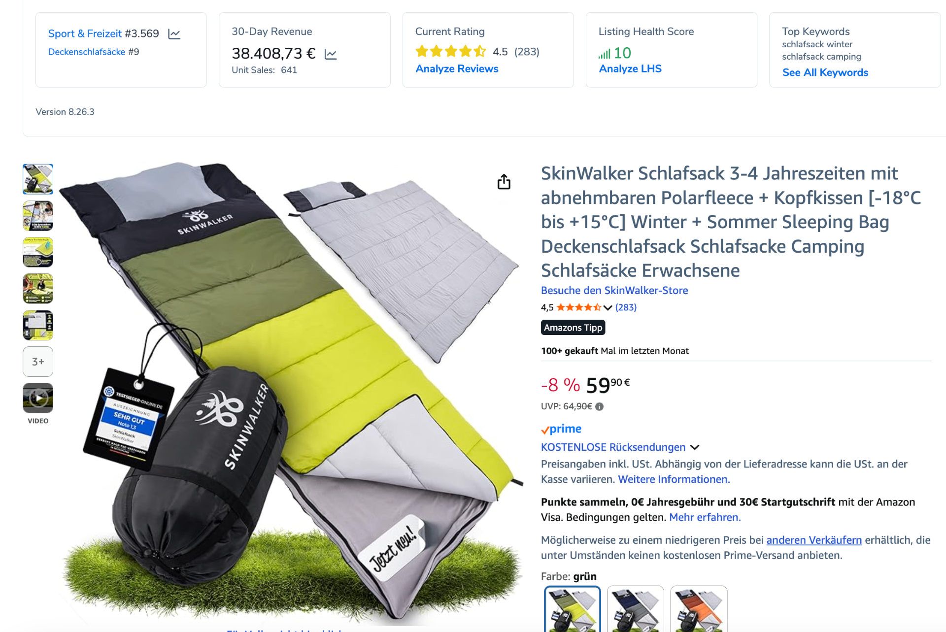 Amazon Listing & Umsatz Beispiel – Deckenschlafsäcke