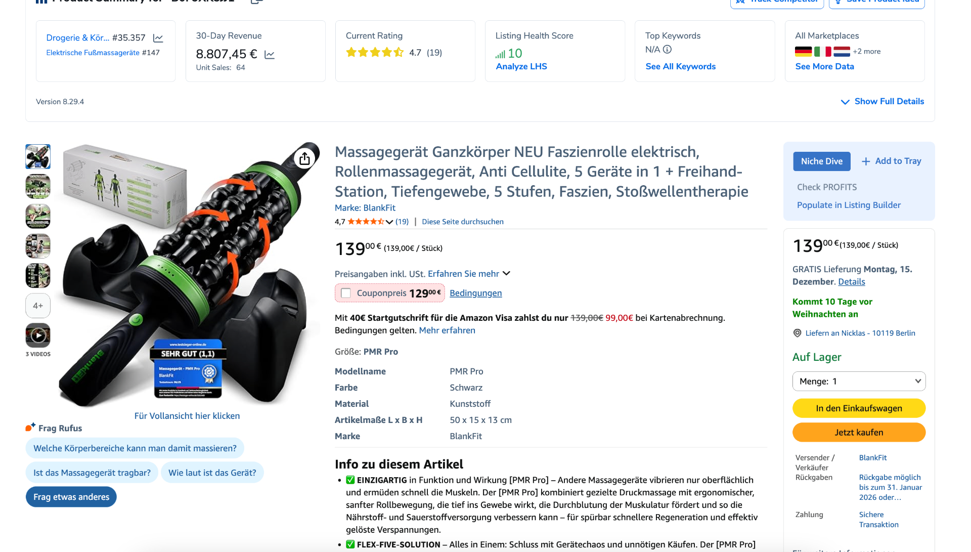 Amazon Listing & Umsatz Beispiel – Elektrische Massagegeräte