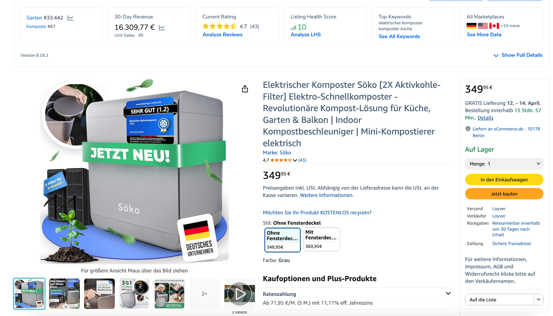 Amazon Listing & Umsatz Beispiel – Komposter