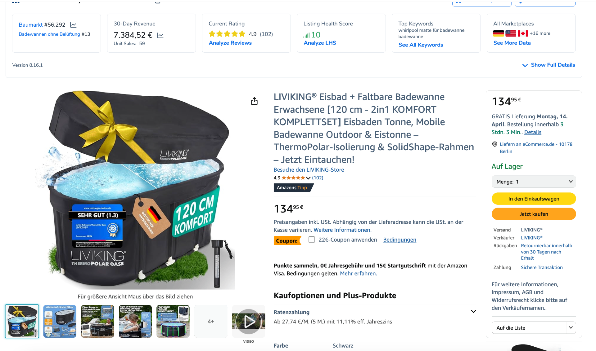 Amazon Listing & Umsatz Beispiel – Eisbäder / Badewannen